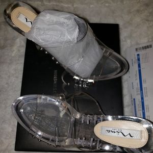 Clear heeled mule